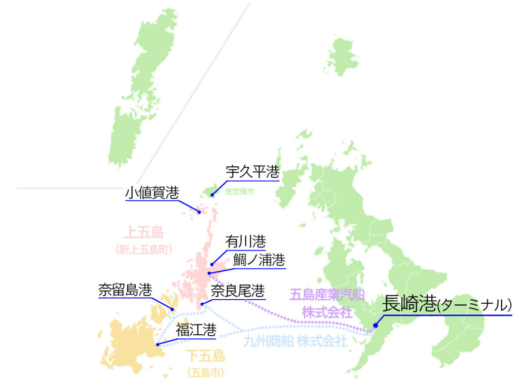 長崎港から五島列島へ行く方法　フェリー会社別の発着情報
