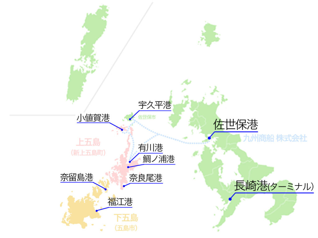 佐世保港から五島列島へ行く方法　九州商船株式会社の発着情報